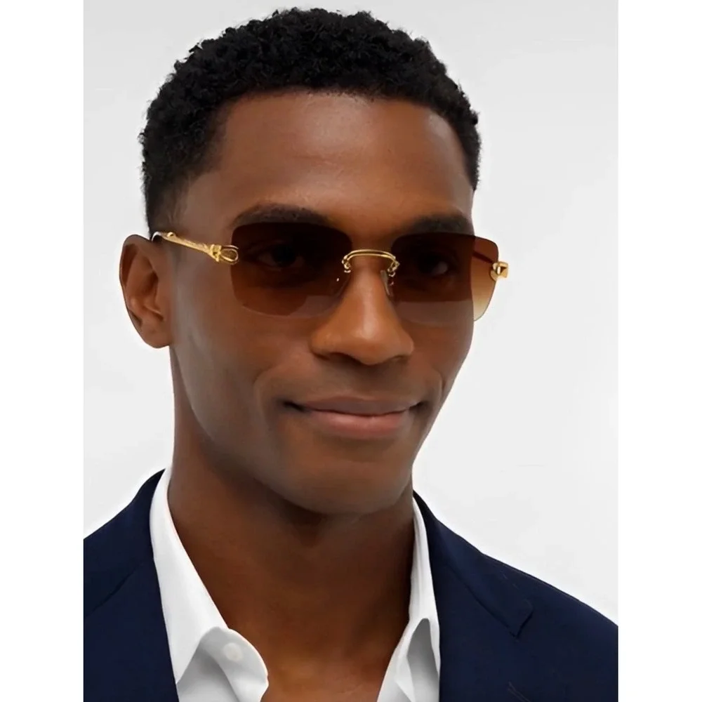 Mens Square Sunglasses Gold Twisted Metal Frame Brown‎ Gradient  Classy Shades